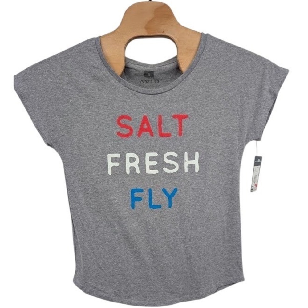 Avid‎ Salt Fresh Fly Graphic T shirt short sleeve gray Women's sz Small